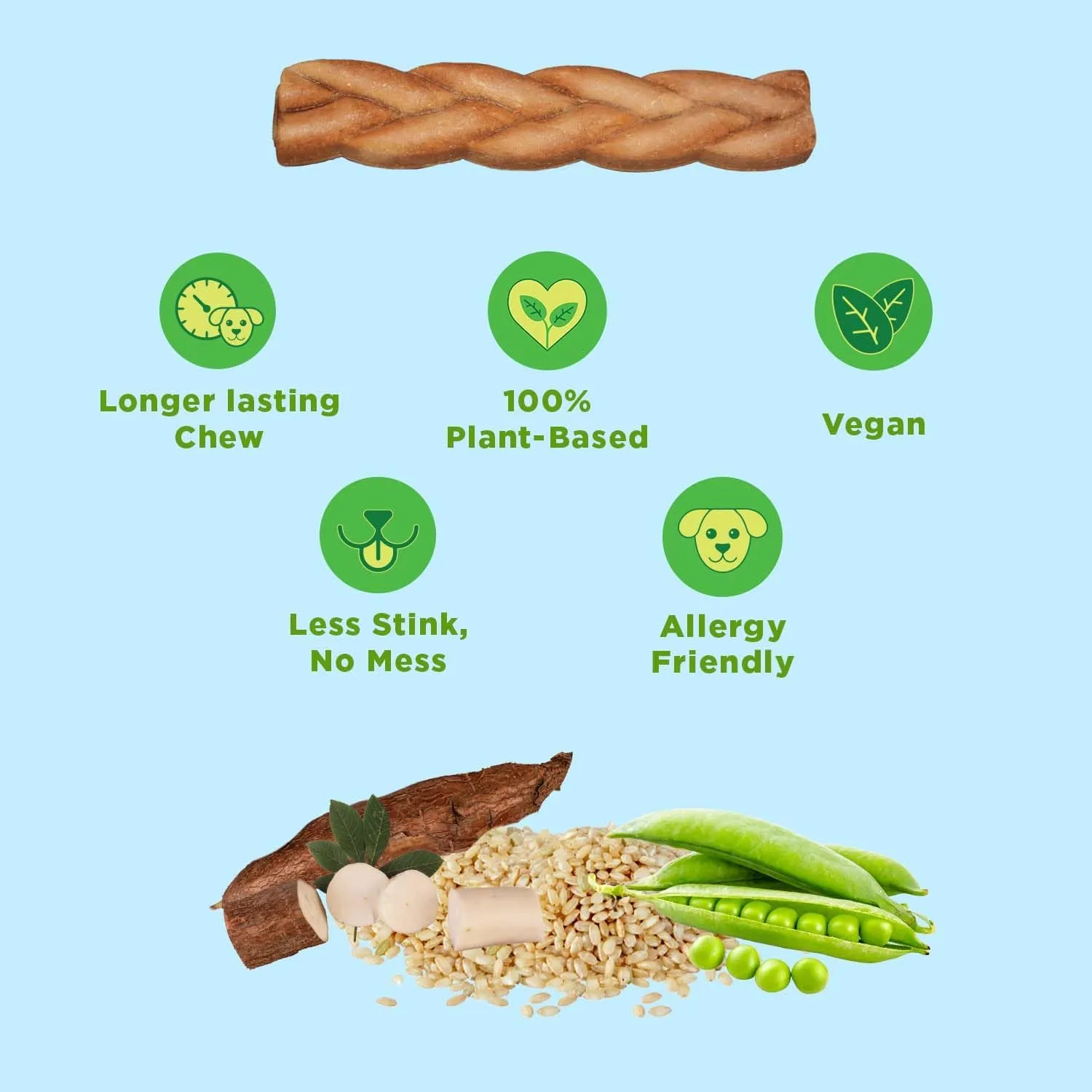 | Better Bully Vegan Dog Chews 2ct Small | Long Lasting Chew | Hypoallergenic Allergy- Friendly Plant-Based | Made in USA