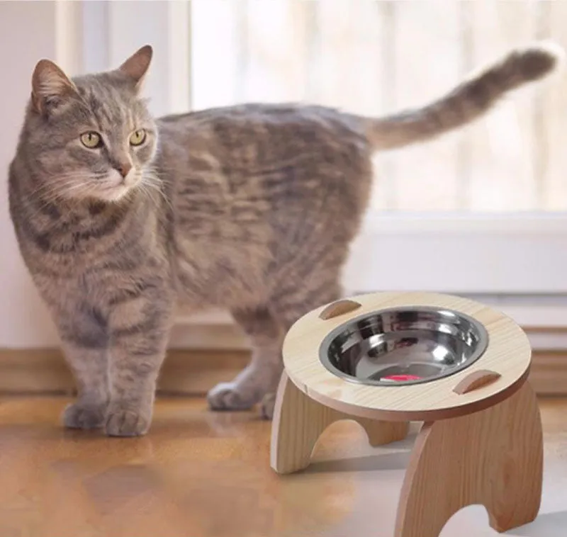 15°Cervical Spine Wooden Bowl Holder Double Bowl for Pet Feeding and Drinking
