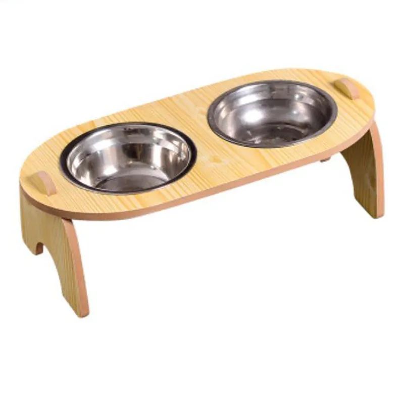 15°Cervical Spine Wooden Bowl Holder Double Bowl for Pet Feeding and Drinking
