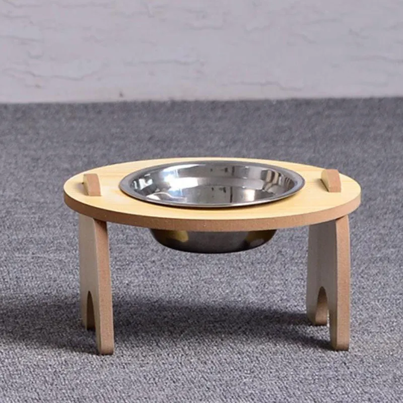 15°Cervical Spine Wooden Bowl Holder Double Bowl for Pet Feeding and Drinking