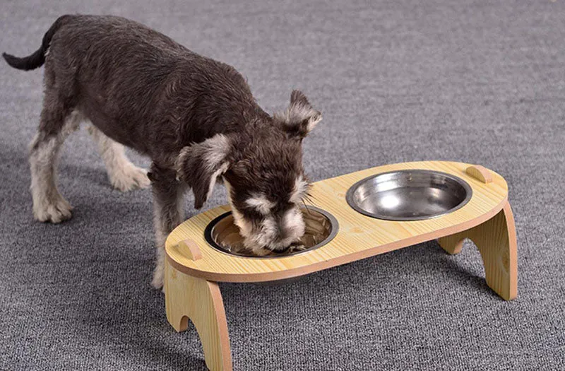 15°Cervical Spine Wooden Bowl Holder Double Bowl for Pet Feeding and Drinking