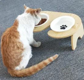 15°Cervical Spine Wooden Bowl Holder Double Bowl for Pet Feeding and Drinking