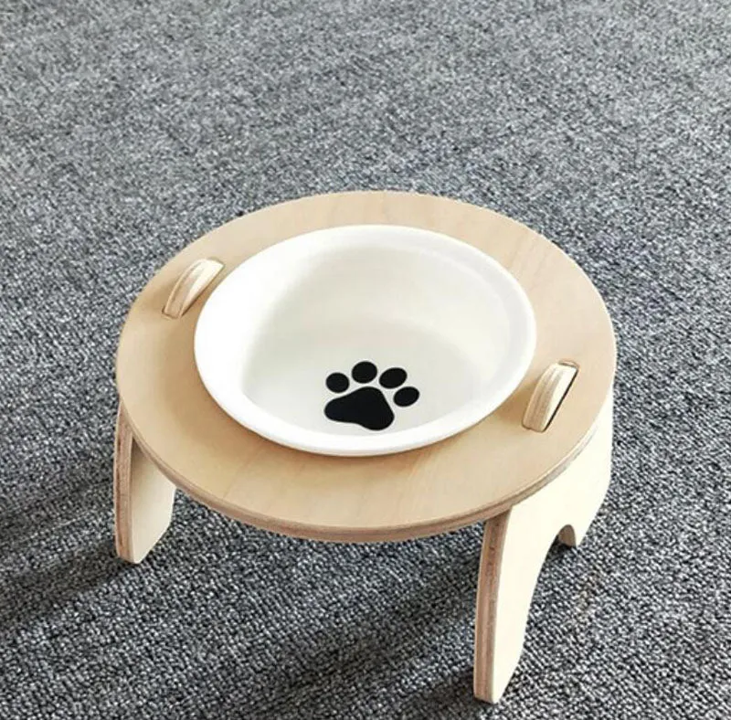 15°Cervical Spine Wooden Bowl Holder Double Bowl for Pet Feeding and Drinking