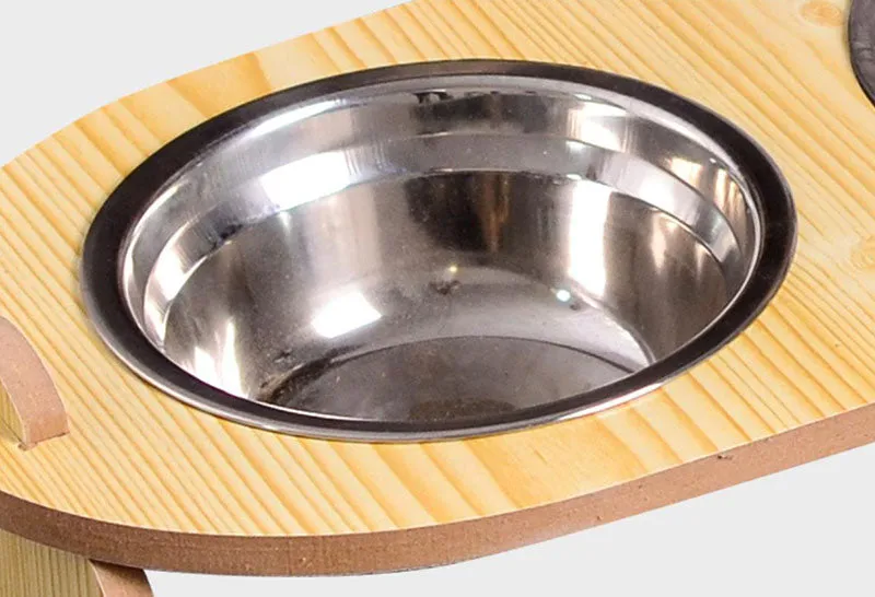 15°Cervical Spine Wooden Bowl Holder Double Bowl for Pet Feeding and Drinking