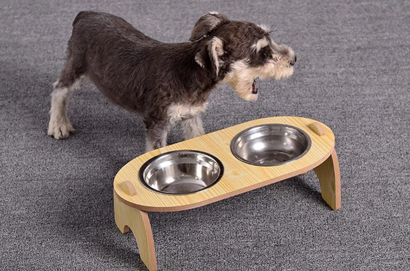 15°Cervical Spine Wooden Bowl Holder Double Bowl for Pet Feeding and Drinking