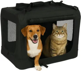3-Door Collapsible Dog Crates for Medium Dogs, Cats, Rabbit, Foldable Soft Kennel Indoor & Outdoor with Steel Tube Frames, Portable Pet Playpen Career with Reinforced Mesh, 27x20x20 inches, Black