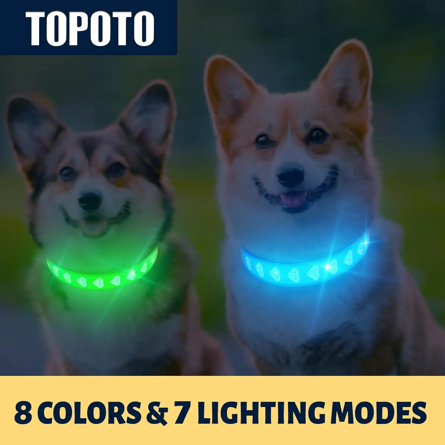 3D Design LED Dog Collar, Adjustable 15 Multi-Colors Light Up, Rechargeable Waterproof Bright for Medium Dogs, Black