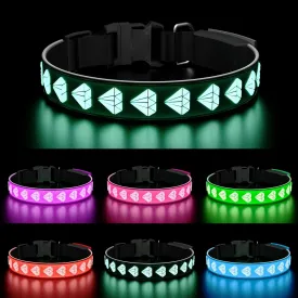 3D Design LED Dog Collar, Adjustable 15 Multi-Colors Light Up, Rechargeable Waterproof Bright for Medium Dogs, Black