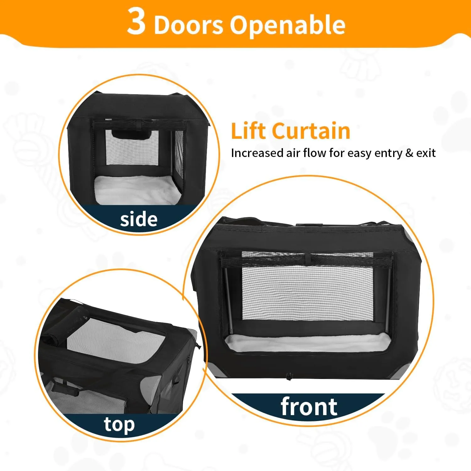 42 Inch Collapsible Dog Crate for Large Dogs, 3-Door Foldable Soft Kennel with Breathable Mesh Windows and Soft Pad, Lightweight Folding Cat Carrier with Carrying Strap for Indoor Outdoor Travel
