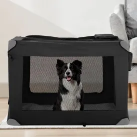 42 Inch Collapsible Dog Crate for Large Dogs, 3-Door Foldable Soft Kennel with Breathable Mesh Windows and Soft Pad, Lightweight Folding Cat Carrier with Carrying Strap for Indoor Outdoor Travel
