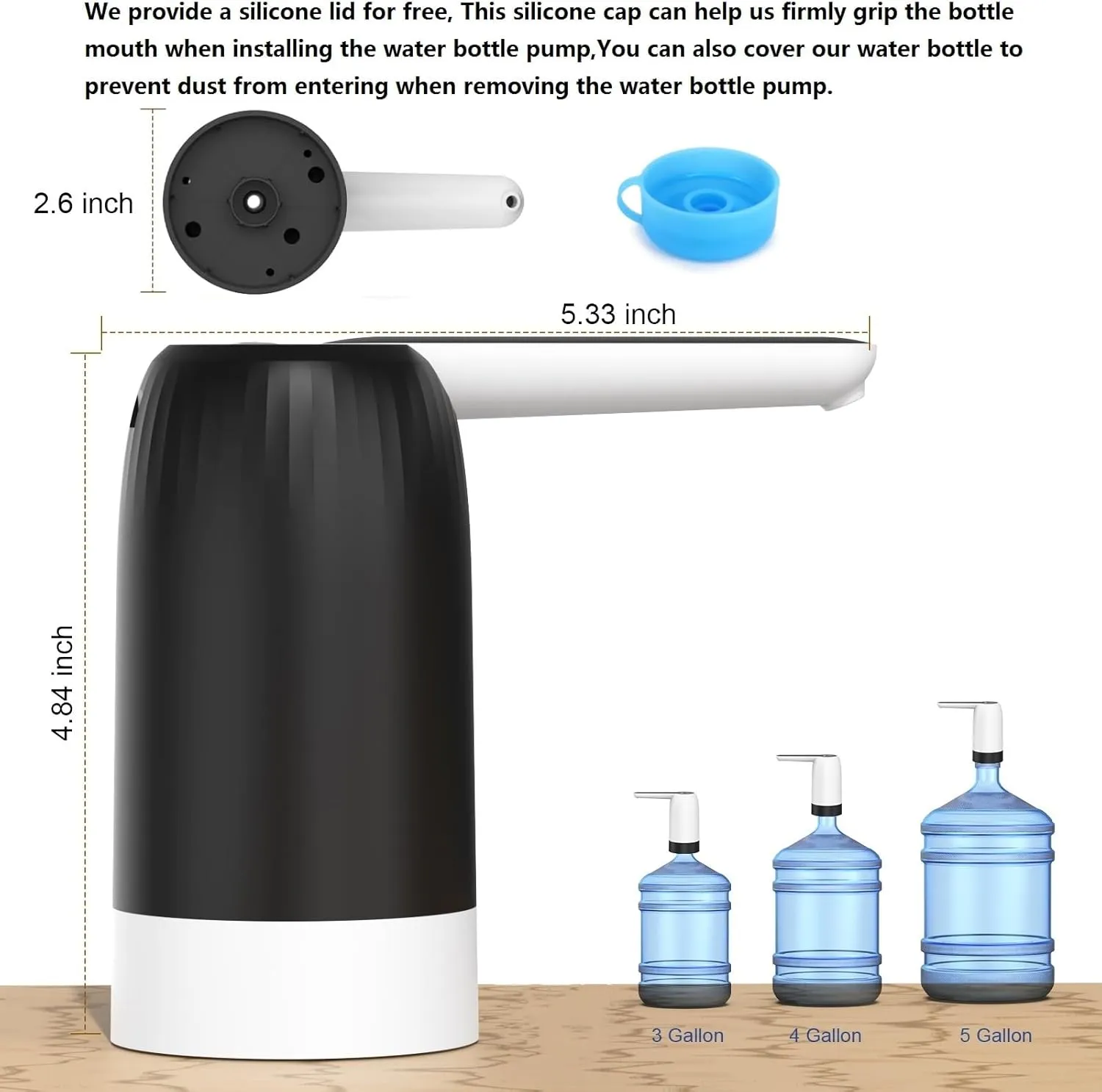5 Gallon Jug Portable Water Dispenser Water Bottle Pump 5 Gallon Water Dispenser USB Charging Water Bottle Pump Electric Water Dispenser Water Bottle Switch-Black, chou6