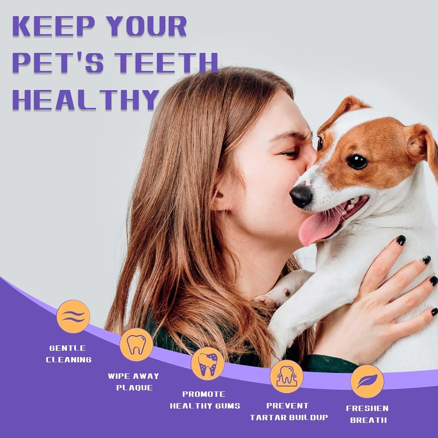 55 Counts PET Teeth Cleaning Wipes for Dogs & Cats,Dog Dental Wipes for Reducing Plaque & Tartar, Gentle Dental and Gum Care Finger Pet Wipes (55PCS-Teeth Cleaning Wipes)