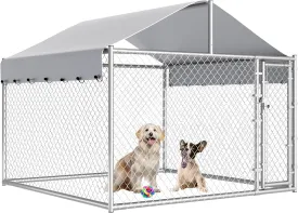 6.76'x6.76'x5.65' Large Dog Playpen Outdoor, Heavy Duty Chain Link Metal Dog Kennel Exercise Dog Pen Run with Lockable Door and Water-Resistant Canopy, for Medium and Large Dogs