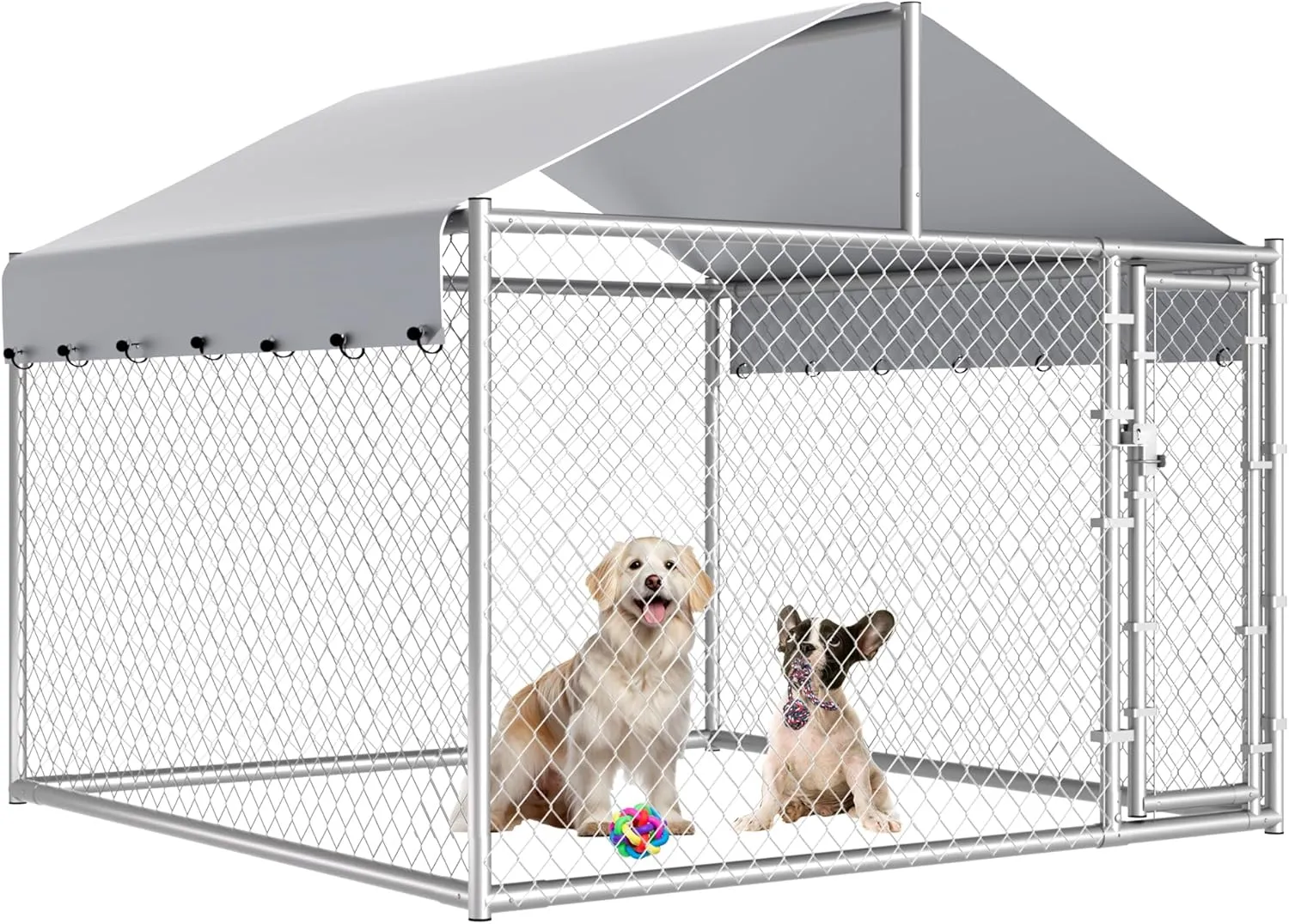 6.76'x6.76'x5.65' Large Dog Playpen Outdoor, Heavy Duty Chain Link Metal Dog Kennel Exercise Dog Pen Run with Lockable Door and Water-Resistant Canopy, for Medium and Large Dogs