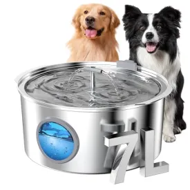 7L/1.8Gal/236oz Dog Water Fountain for Large Dog - Stainless Steel Automatic pet Drinking Dispenser with 4 Filters, Quiet Indoor Animal Watering Fountains for Pets, Metal water Bowls for Cats and Dogs
