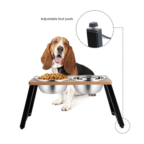 ADENGL Elevated Dog Bowls for Large Dogs, Raised Dog Bowl Stand with Sprill Proof Mat & 2 Stainless Steel Dog Bowls and Slow Feeder, 1700ML Capacity - 11.2" Tall Raised Dog Stand