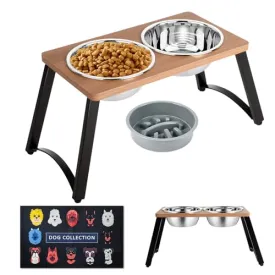 ADENGL Elevated Dog Bowls for Large Dogs, Raised Dog Bowl Stand with Sprill Proof Mat & 2 Stainless Steel Dog Bowls and Slow Feeder, 1700ML Capacity - 11.2" Tall Raised Dog Stand