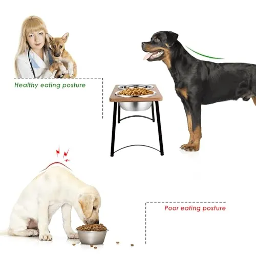 ADENGL Elevated Dog Bowls for Large Dogs, Raised Dog Bowl Stand with Sprill Proof Mat & 2 Stainless Steel Dog Bowls and Slow Feeder, 1700ML Capacity - 11.2" Tall Raised Dog Stand