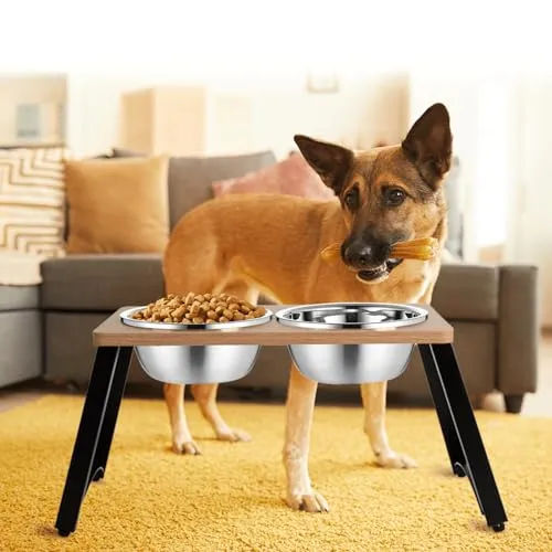 ADENGL Elevated Dog Bowls for Large Dogs, Raised Dog Bowl Stand with Sprill Proof Mat & 2 Stainless Steel Dog Bowls and Slow Feeder, 1700ML Capacity - 11.2" Tall Raised Dog Stand