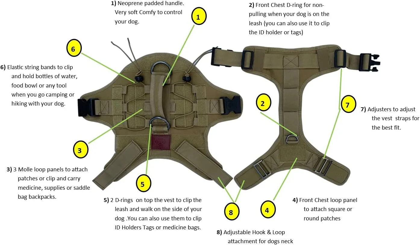 Albcorp Tactical Dog Harness - Heavy Duty, No-Pull Training Vest for Large Breeds, Military Service Dog Vest with Front Leash Clip, Hook & Loop Panels, Padded Handle  Black, Medium