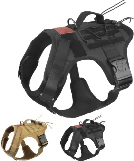 Albcorp Tactical Dog Harness - Heavy Duty, No-Pull Training Vest for Large Breeds, Military Service Dog Vest with Front Leash Clip, Hook & Loop Panels, Padded Handle  Black, Medium