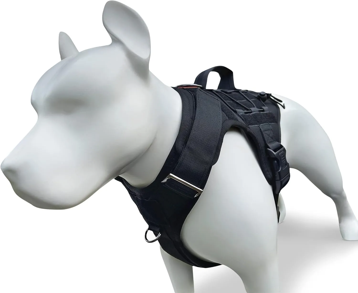 Albcorp Tactical Dog Harness - Heavy Duty, No-Pull Training Vest for Large Breeds, Military Service Dog Vest with Front Leash Clip, Hook & Loop Panels, Padded Handle  Black, Medium