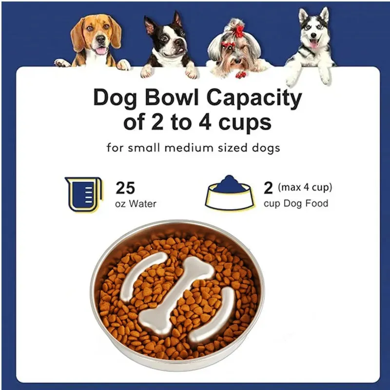 Anti-Choking Slow Feeder Dog Bowl in Stainless Steel