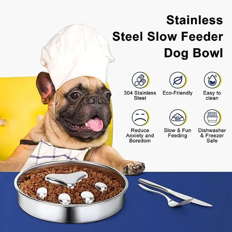 Anti-Choking Slow Feeder Dog Bowl in Stainless Steel