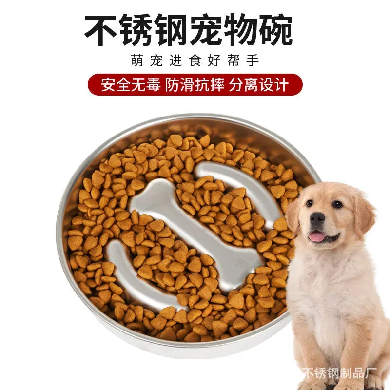 Anti-Choking Slow Feeder Dog Bowl in Stainless Steel