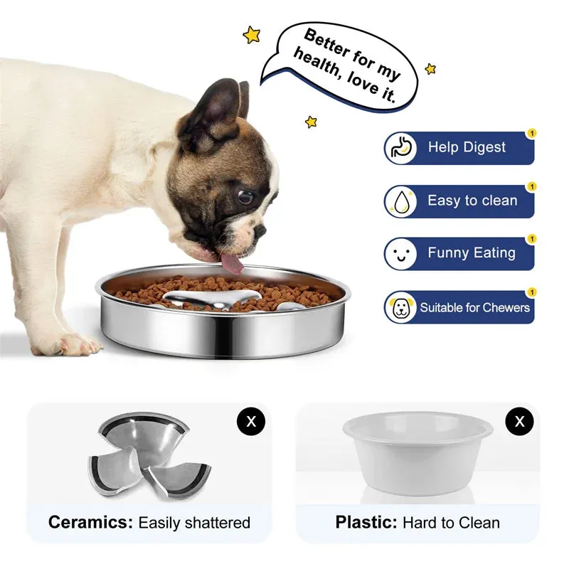 Anti-Choking Slow Feeder Dog Bowl in Stainless Steel