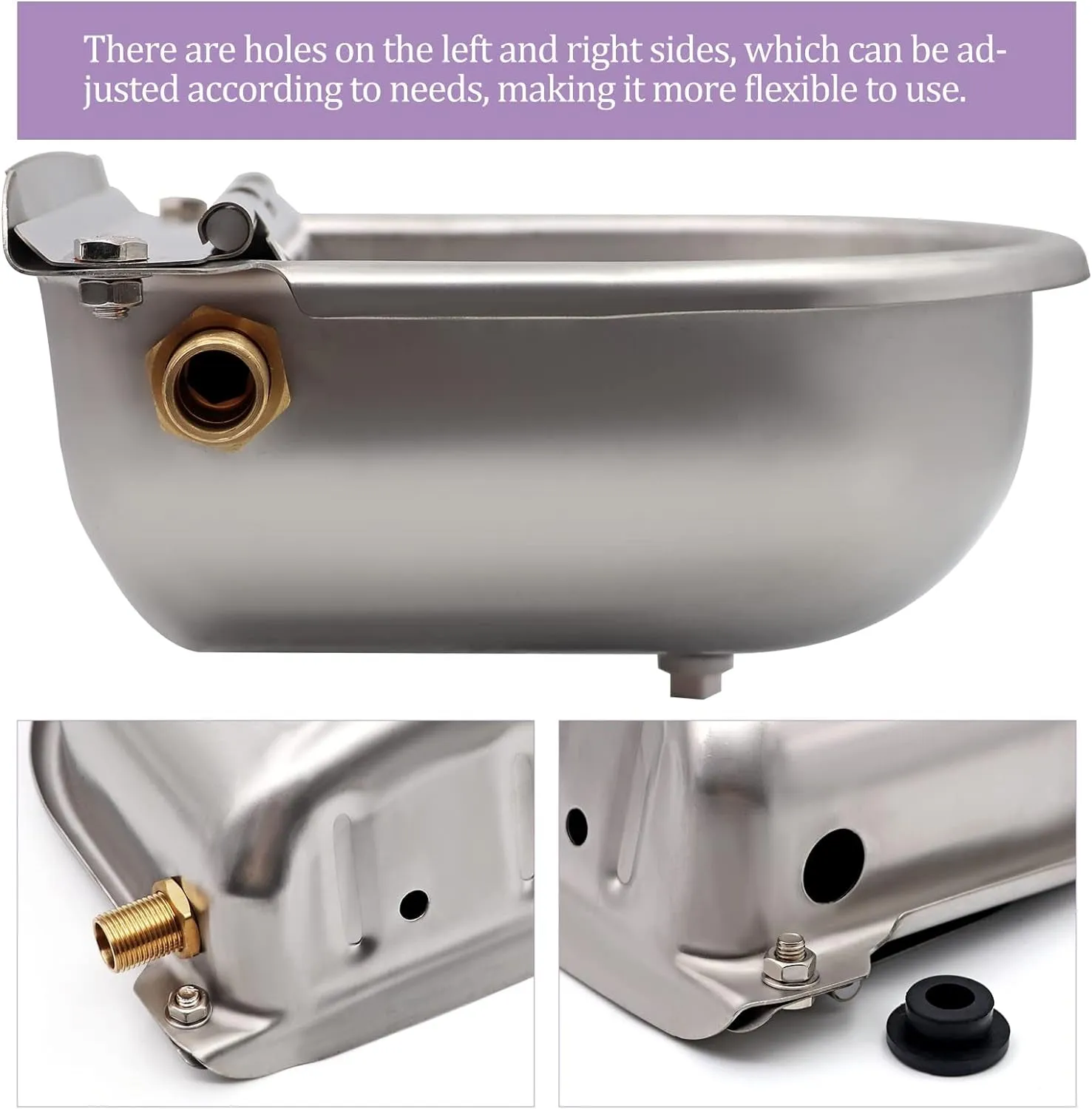 Automatic Waterer Bowl with Brass Float Valve and Drain Plug Stainless Steel Livestock Water Trough Bowl for Dog Cattle Pig Goat Sheep