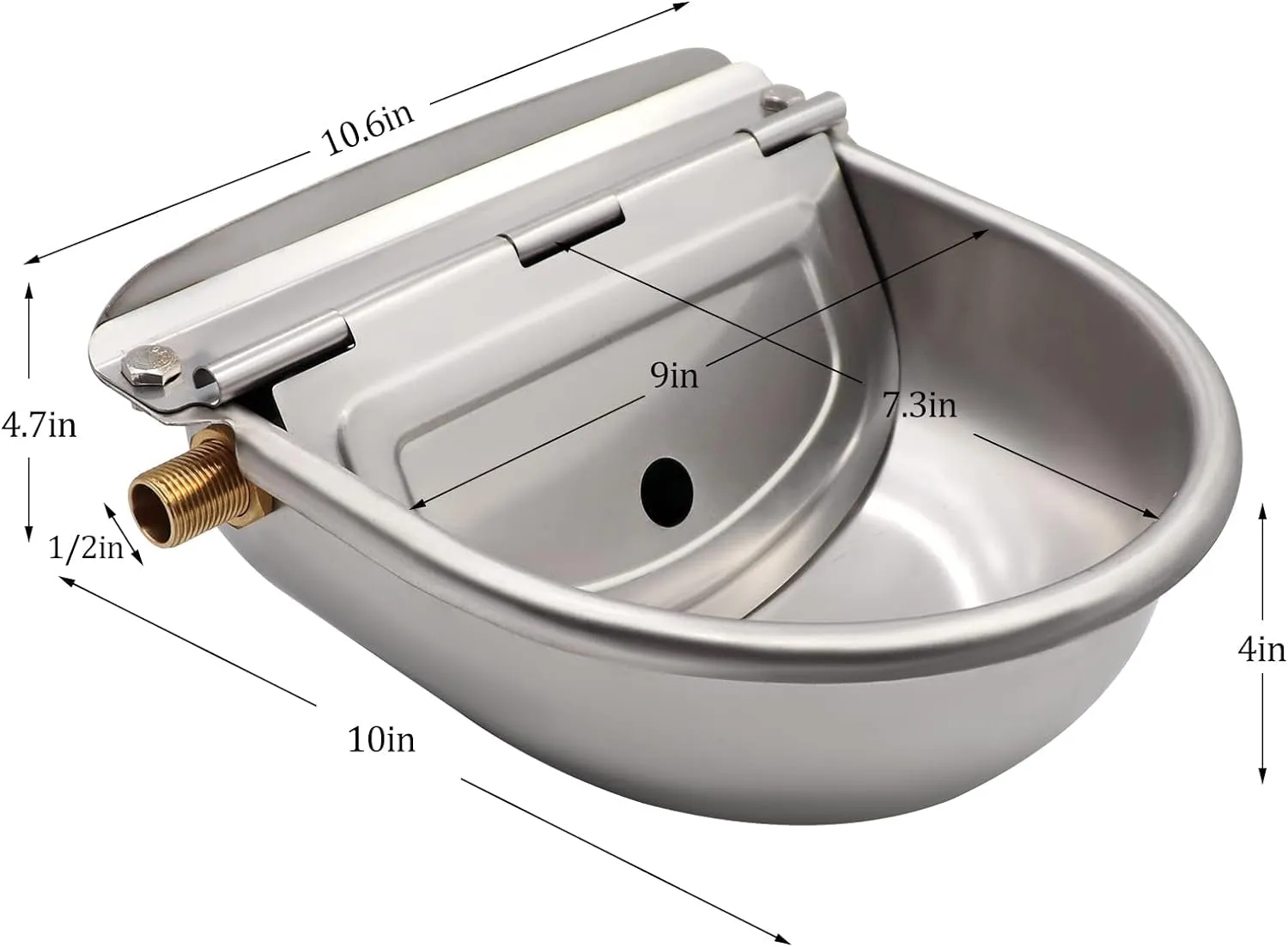 Automatic Waterer Bowl with Brass Float Valve and Drain Plug Stainless Steel Livestock Water Trough Bowl for Dog Cattle Pig Goat Sheep