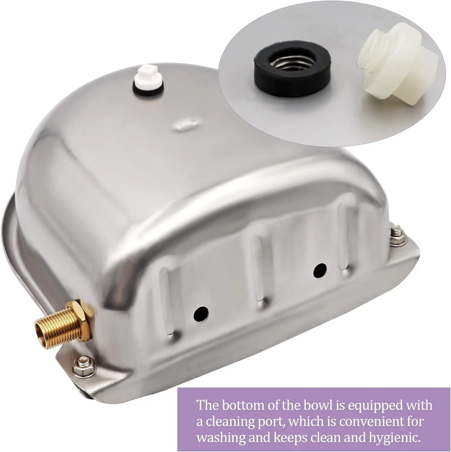 Automatic Waterer Bowl with Brass Float Valve and Drain Plug Stainless Steel Livestock Water Trough Bowl for Dog Cattle Pig Goat Sheep