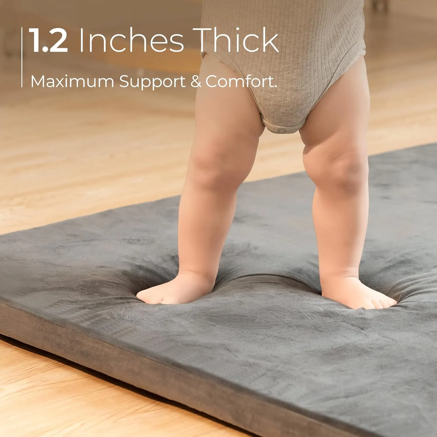 Baby Play Mat for Floor, 50x50 Thick Foam Soft Padded Playpen Mat with Machine Washable Removable Cover for Babies and Toddlers Infants (Grey)
