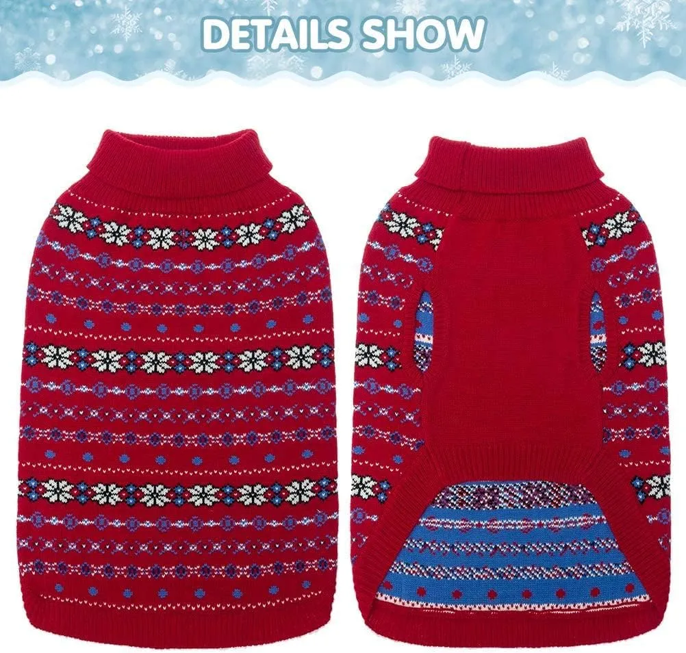 BINGPET Dog Sweater - Christmas Winter Warm Dog Clothes - Turtleneck Sweater for Small Medium Large Dogs - Classic Snowflake Doggy Knitwear Clothes