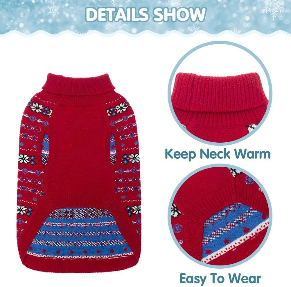 BINGPET Dog Sweater - Christmas Winter Warm Dog Clothes - Turtleneck Sweater for Small Medium Large Dogs - Classic Snowflake Doggy Knitwear Clothes
