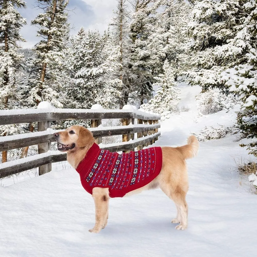 BINGPET Dog Sweater - Christmas Winter Warm Dog Clothes - Turtleneck Sweater for Small Medium Large Dogs - Classic Snowflake Doggy Knitwear Clothes