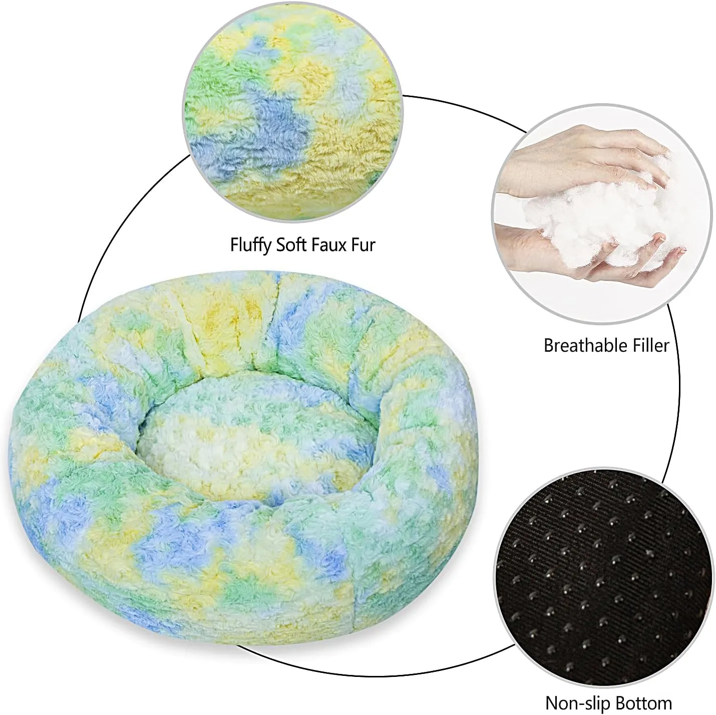 Calming Dog Bed for Small Medium Dogs Cats, 23'' Round Anti-Anxiety Warm Fluffy Plush Faux Fur Bed, Soft Anti-Slip Donut Washable Pet Bed, Fits up to 30 lbs Pets