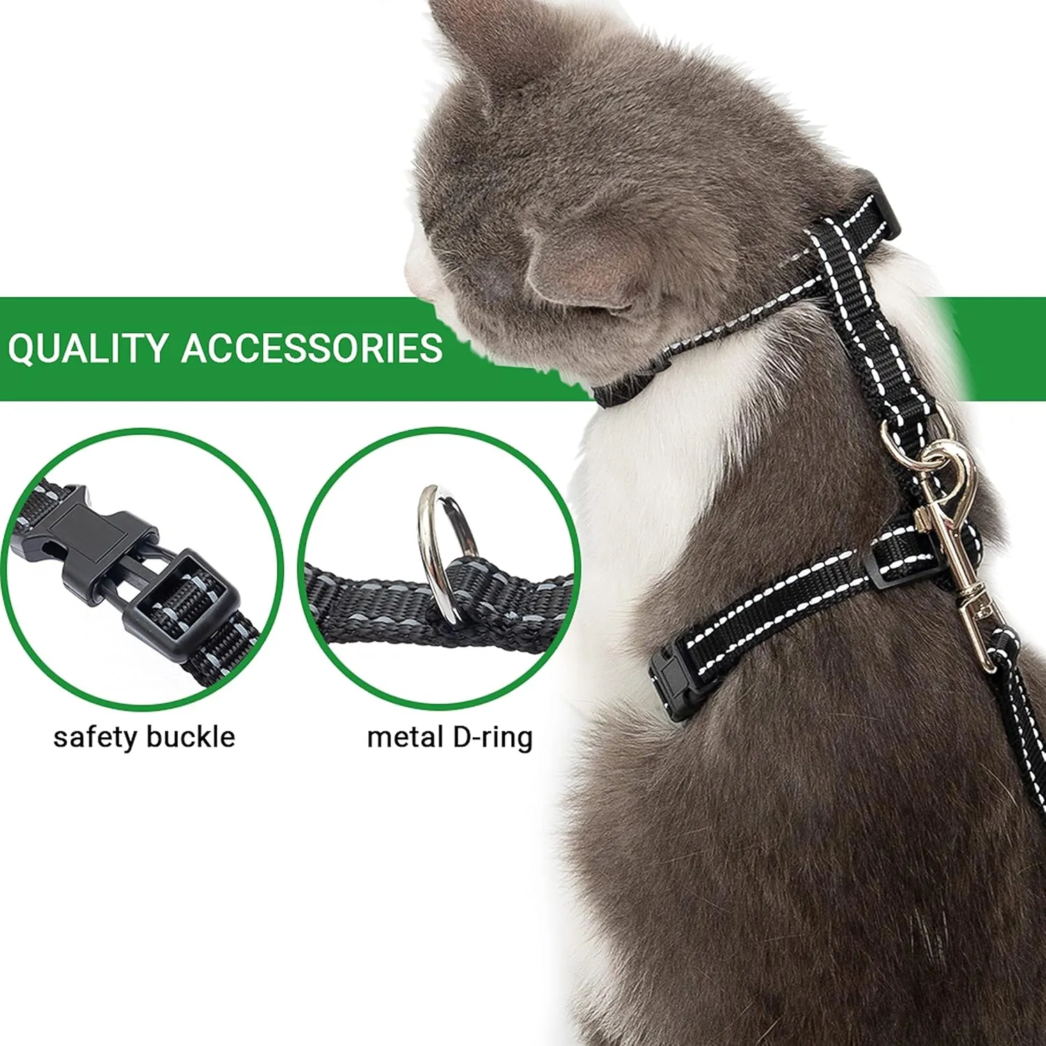 Cat Harness and Leash Set for Walking Escape Proof - Reflective Adjustable Cat Vest Harness for Small to Large Cat Puppy - Cute Mesh Breathable Soft Cat Full Body Harness