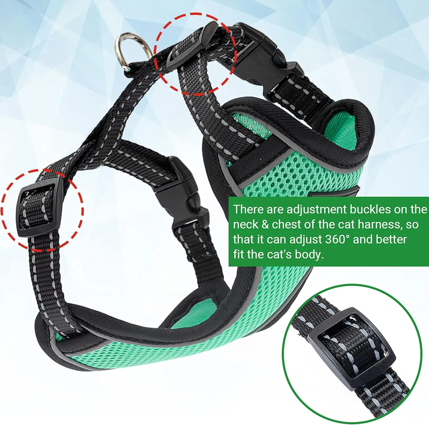 Cat Harness and Leash Set for Walking Escape Proof - Reflective Adjustable Cat Vest Harness for Small to Large Cat Puppy - Cute Mesh Breathable Soft Cat Full Body Harness
