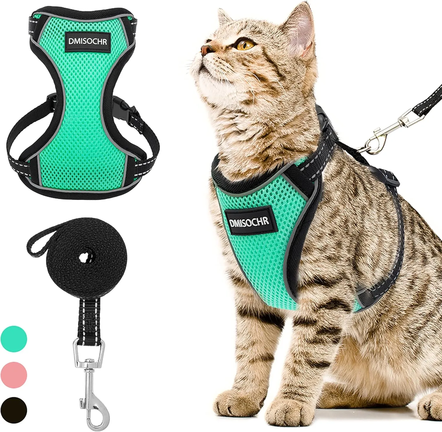 Cat Harness and Leash Set for Walking Escape Proof - Reflective Adjustable Cat Vest Harness for Small to Large Cat Puppy - Cute Mesh Breathable Soft Cat Full Body Harness