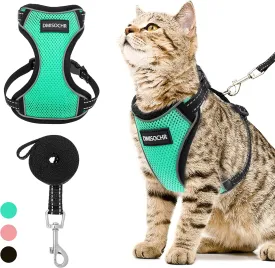Cat Harness and Leash Set for Walking Escape Proof - Reflective Adjustable Cat Vest Harness for Small to Large Cat Puppy - Cute Mesh Breathable Soft Cat Full Body Harness