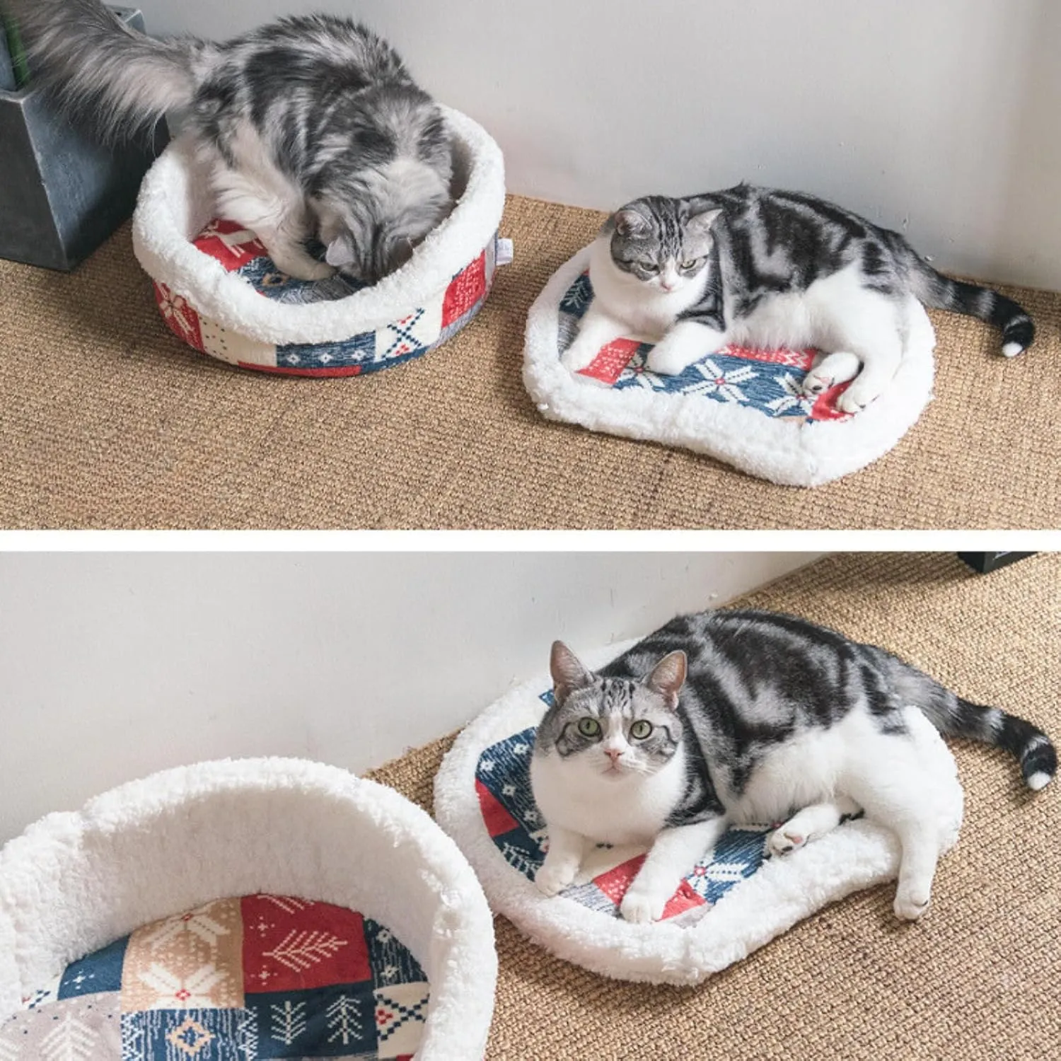 Cat Plaid Cave Bed, Plush Warm Calming Hideaway Nest with Detachable Lid & Mat, Snug Enclosed House for Indoor Kitten (Brown)