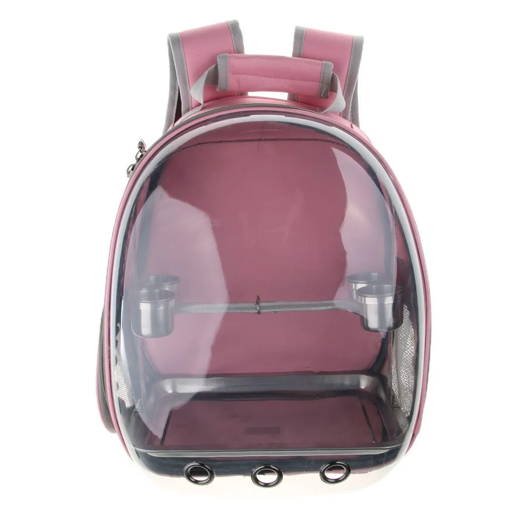 Clear Cover Parrot Bird Carrier Backpack with Stainless Steel Perch Stand & Feeder