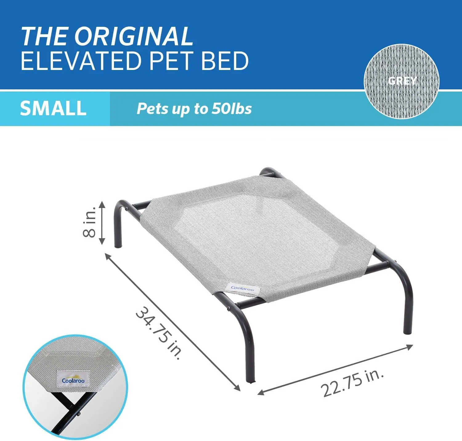 COOLAROO The Original Cooling Elevated Dog Bed, Indoor and Outdoor, Small, Grey