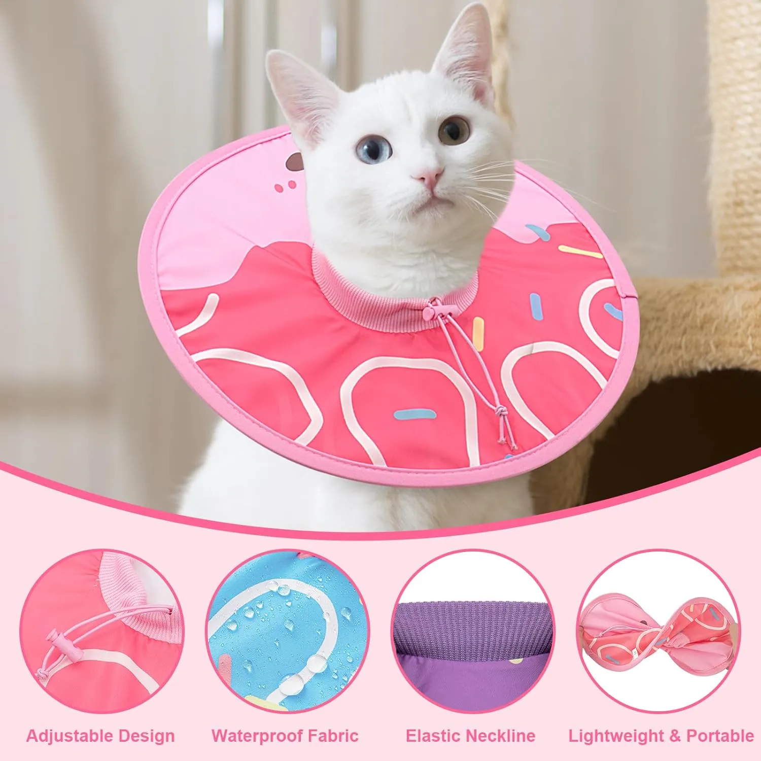 Coppthinktu Cat Cone Collar Soft, Cue Cat Recovery Collar After Surgery Waterproof Neck Cone, Lightweight Kitten Cone Elizabethan Collar for Cats Puppy Anti Licking Wounds (Pink,M)