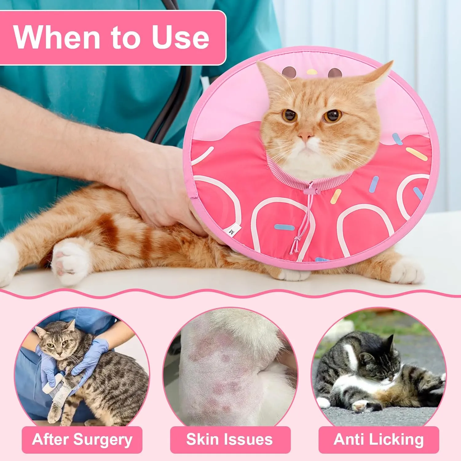 Coppthinktu Cat Cone Collar Soft, Cue Cat Recovery Collar After Surgery Waterproof Neck Cone, Lightweight Kitten Cone Elizabethan Collar for Cats Puppy Anti Licking Wounds (Pink,M)