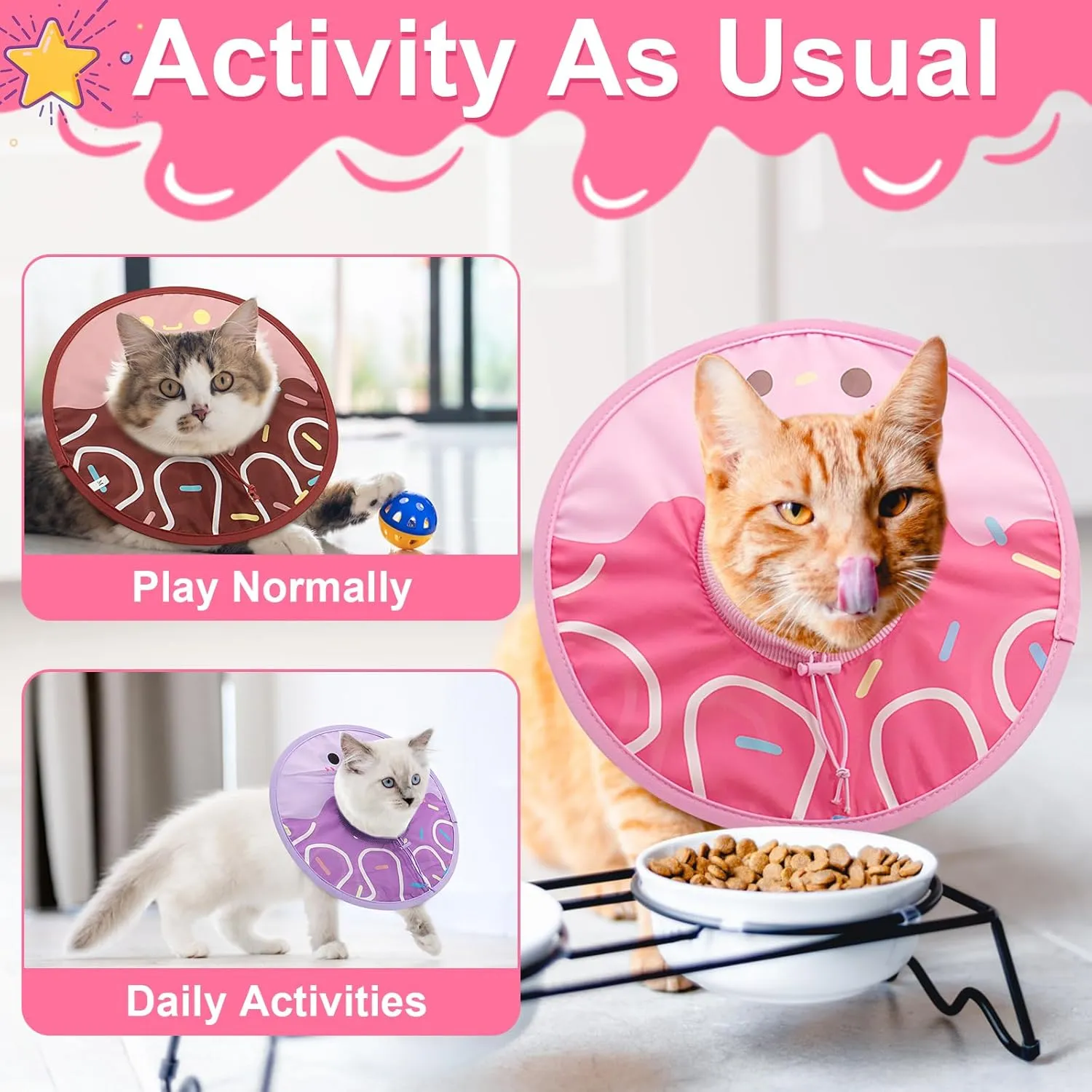Coppthinktu Cat Cone Collar Soft, Cue Cat Recovery Collar After Surgery Waterproof Neck Cone, Lightweight Kitten Cone Elizabethan Collar for Cats Puppy Anti Licking Wounds (Pink,M)
