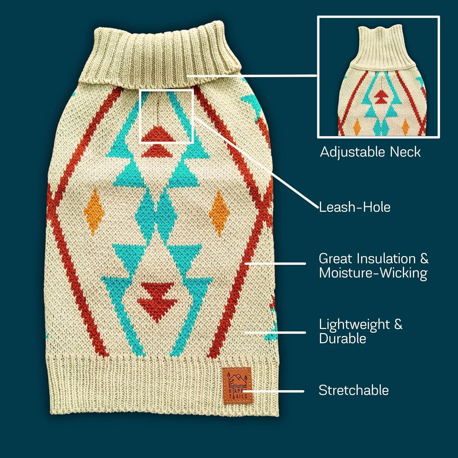 Cozy Acrylic Dog Sweater for Outdoor AdventuresBreathable & Insulating KnitClassic FitBackpacking Gear for DogsDog Hiking GearDog Camping Gear (Small, Indigenous)