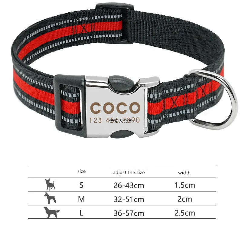 Custom Reflective Pet Leash Tag Collar Nylon Engraved Name